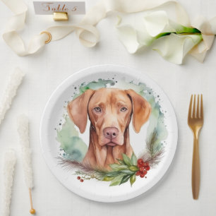 Vizsla Christmas Wreath Festive Pup  Paper Plate