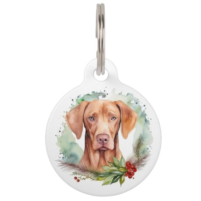 Vizsla Christmas Wreath Festive Pup  Pet Tag (Front)
