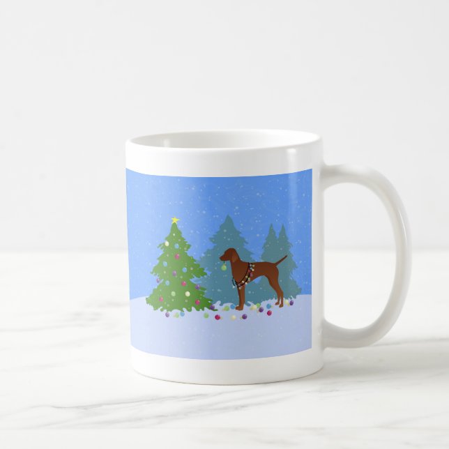 Vizsla Decorating a Christmas Tree in the Forest Coffee Mug (Right)