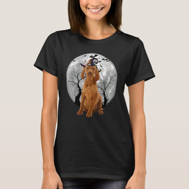 Vizsla Dog And Moon Halloween Costume Dog T-Shirt (Front)