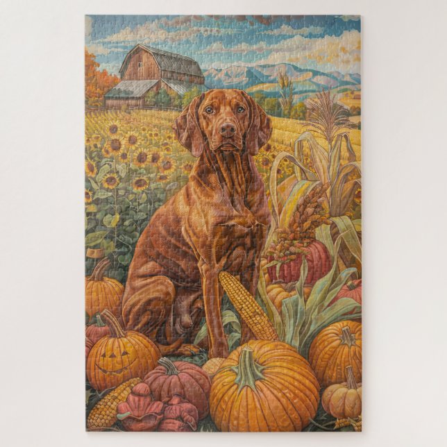 Vizsla Dog Autumn Harvest Thanksgiving Jigsaw Puzzle (Vertical)