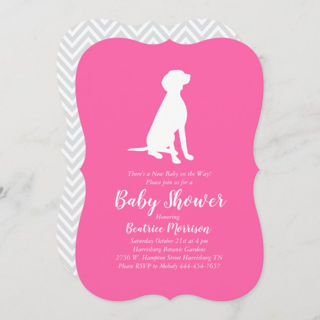 Vizsla Dog Baby Shower Girl Pink Invitation (Front/Back)