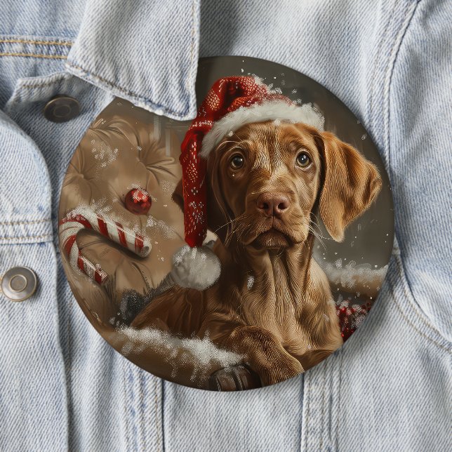 Vizsla Dog Christmas Festive  6 Cm Round Badge (In Situ)