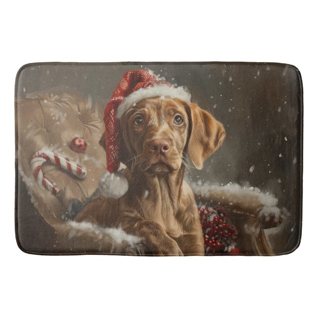 Vizsla Dog Christmas Festive  Bath Mat (Front)
