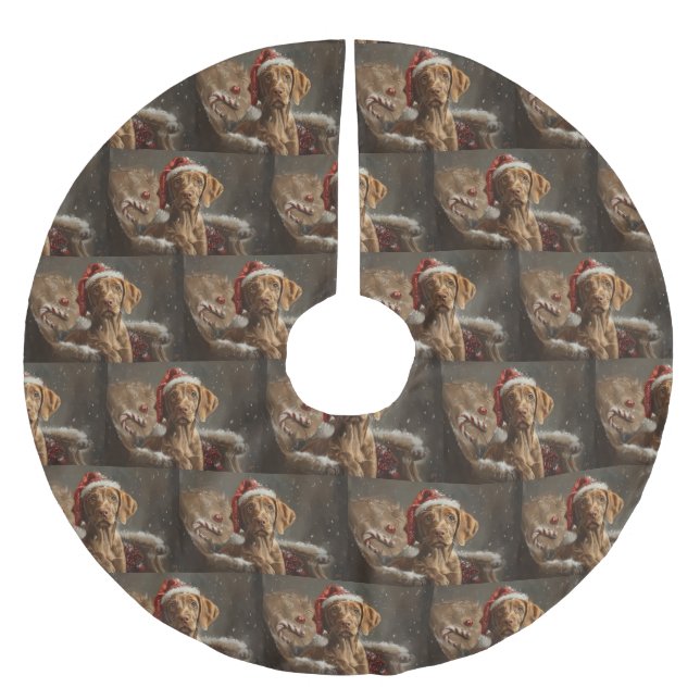 Vizsla Dog Christmas Festive  Brushed Polyester Tree Skirt (Front)