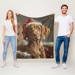 Vizsla Dog Christmas Festive  Fleece Blanket