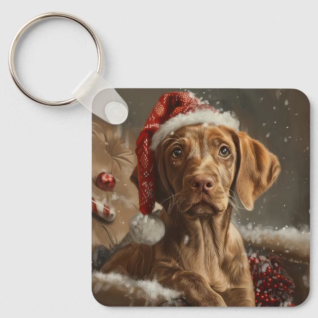 Vizsla Dog Christmas Festive  Key Ring (Front)