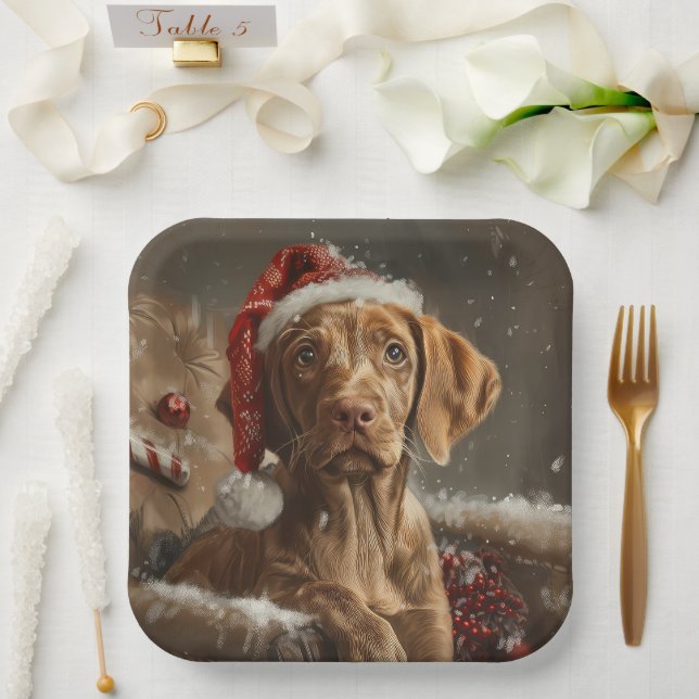 Vizsla Dog Christmas Festive  Paper Plate (Wedding)