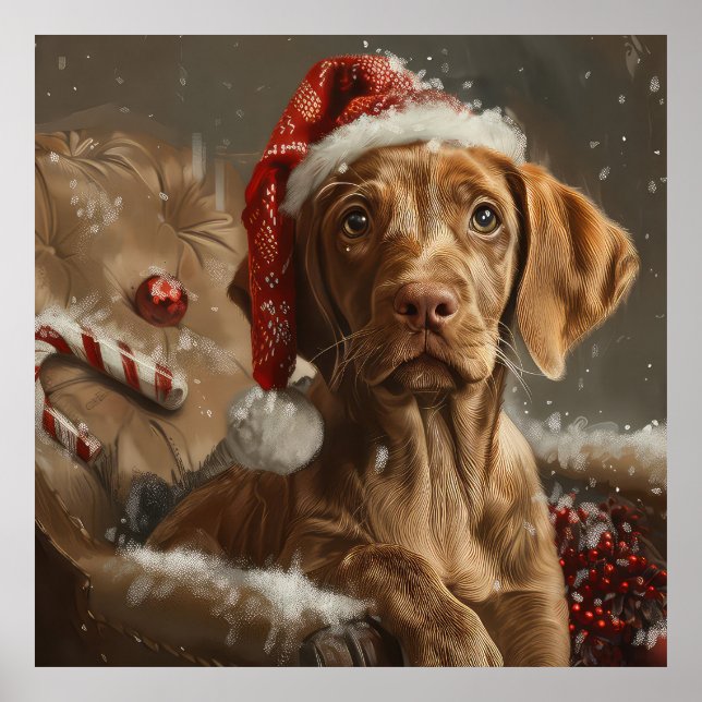 Vizsla Dog Christmas Festive  Poster (Front)