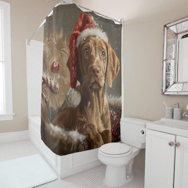 Vizsla Dog Christmas Festive  Shower Curtain (In Situ)