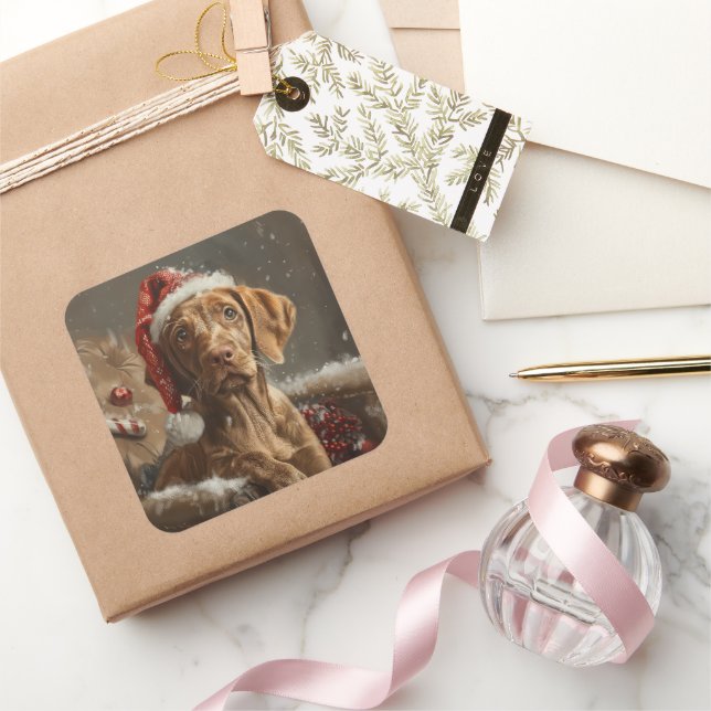 Vizsla Dog Christmas Festive  Square Sticker (Gifting)