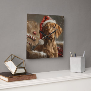 Vizsla Dog Christmas Festive  Square Wall Clock