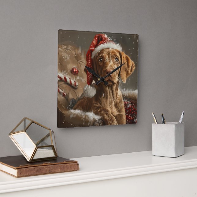 Vizsla Dog Christmas Festive  Square Wall Clock (Office)
