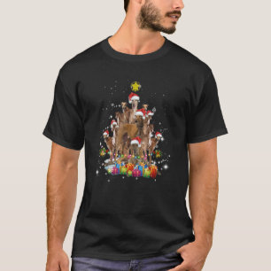Vizsla Dog Christmas Tree Santa Hat Lights decor X T-Shirt