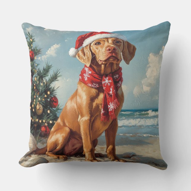 Vizsla Dog Christmas Vintage Beach Cushion (Front)