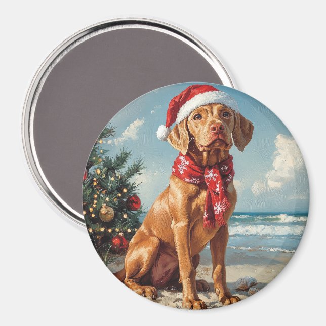 Vizsla Dog Christmas Vintage Beach Magnet (Front/Back)