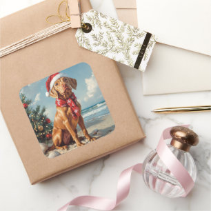 Vizsla Dog Christmas Vintage Beach Square Sticker