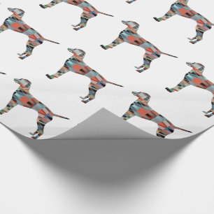 Vizsla Dog Geometric Pattern Silhouette Plaid Wrapping Paper