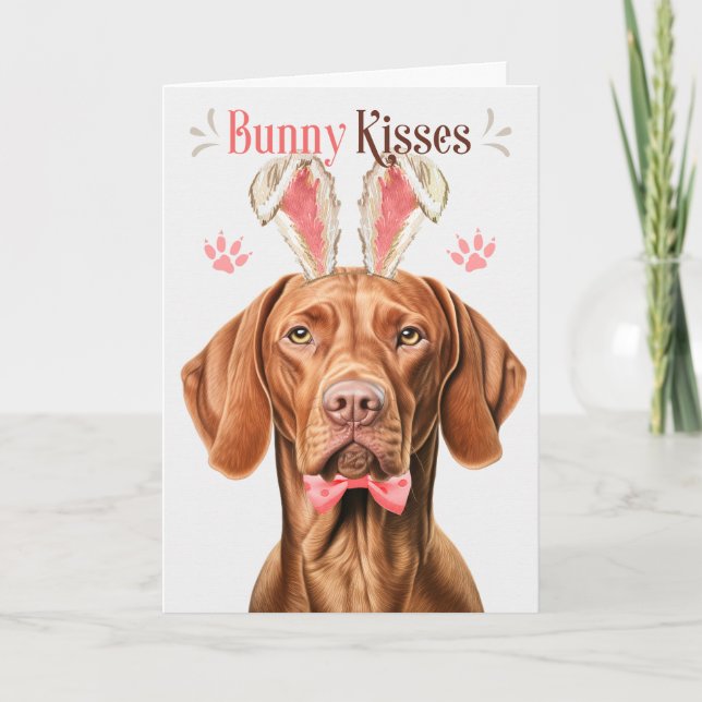 Vizsla Dog in Bunny Ears for Easter Holiday Card (Front)