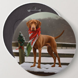 Vizsla Dog in Snow Christmas 6 Cm Round Badge