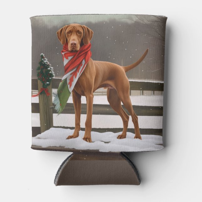 Vizsla Dog in Snow Christmas Can Cooler (Front)