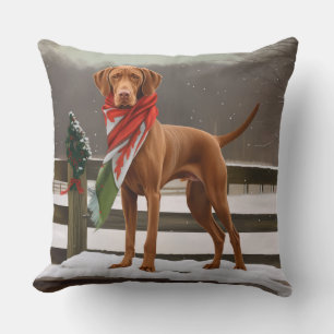 Vizsla Dog in Snow Christmas Cushion