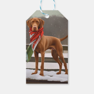 Vizsla Dog in Snow Christmas Gift Tags