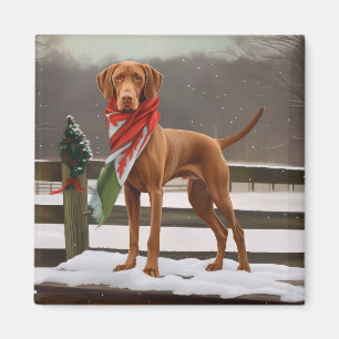 Vizsla Dog in Snow Christmas Magnet