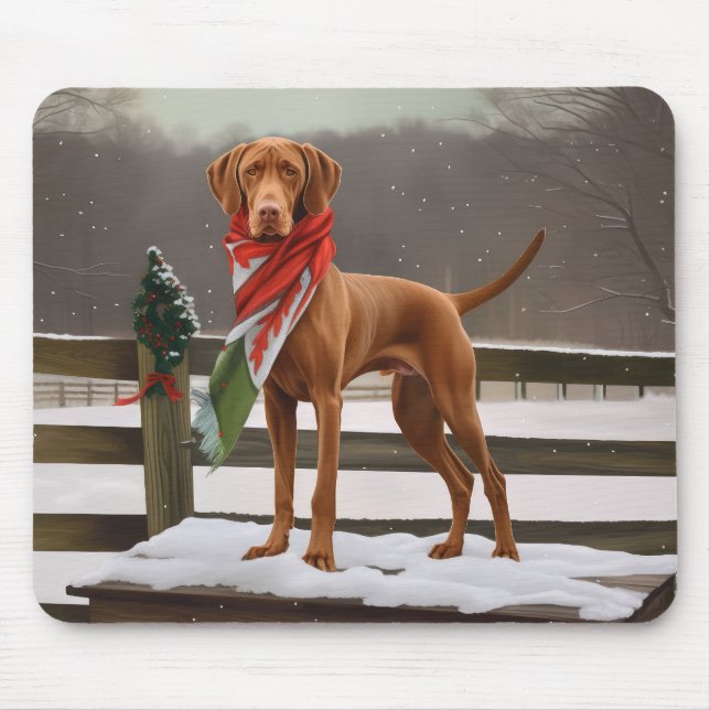 Vizsla Dog in Snow Christmas Mouse Mat (Front)