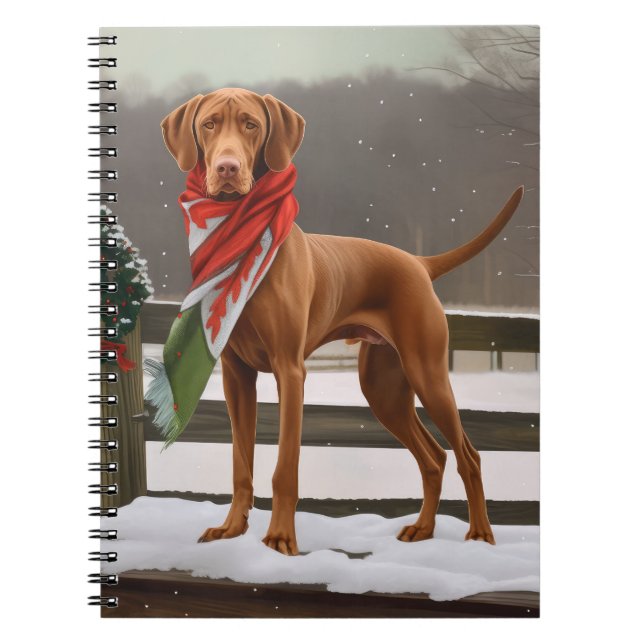Vizsla Dog in Snow Christmas Notebook (Front)