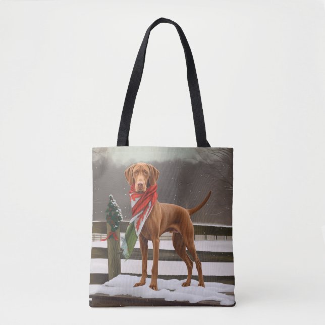 Vizsla Dog in Snow Christmas Tote Bag (Front)