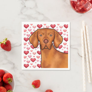 Vizsla Dog Love With Red And Pink Hearts Pattern Napkin