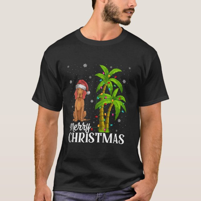 Vizsla Dog Lovers Men Women Christmas Tree Lights  T-Shirt (Front)