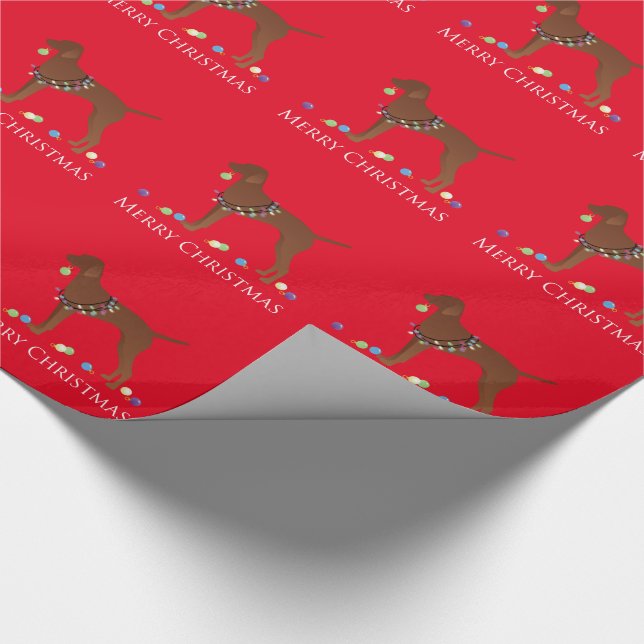 Vizsla Dog Merry Christmas Design Wrapping Paper (Corner)
