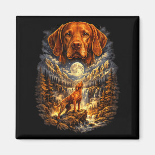 Vizsla Dog Nature Howling to the Moon Vintage Magnet