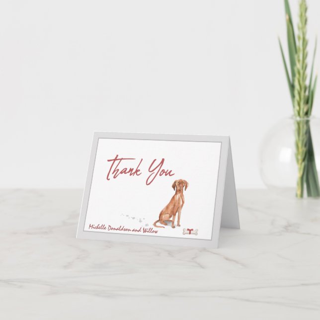  Vizsla Dog Personalised & Bone Red Ribbon    Thank You Card (Front)