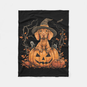 Vizsla Dog Pumpkin Halloween Thanksgiving Fleece Blanket