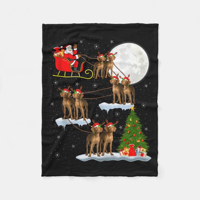 Vizsla Dog Santa Sleigh Flying Funny Magical Chris Fleece Blanket (Front)