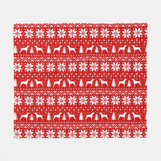 Vizsla Dog Silhouettes Christmas Holiday Pattern Fleece Blanket (Front (Horizontal))