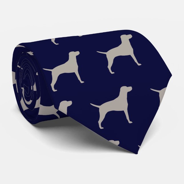 Vizsla Dog Silhouettes Pattern Midnight Blue Tie (Rolled)