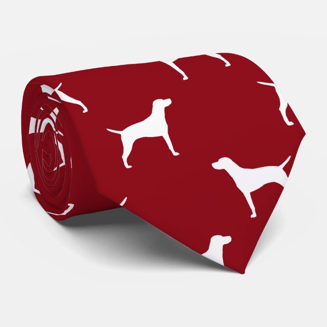Vizsla Dog Silhouettes Pattern Red and White Tie (Rolled)
