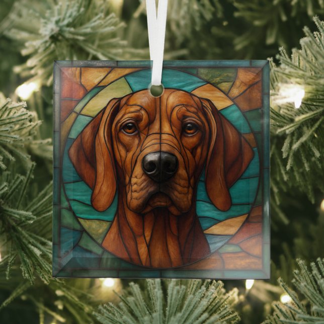 Vizsla Dog "Stained Glass" Glass Tree Decoration (Insitu)