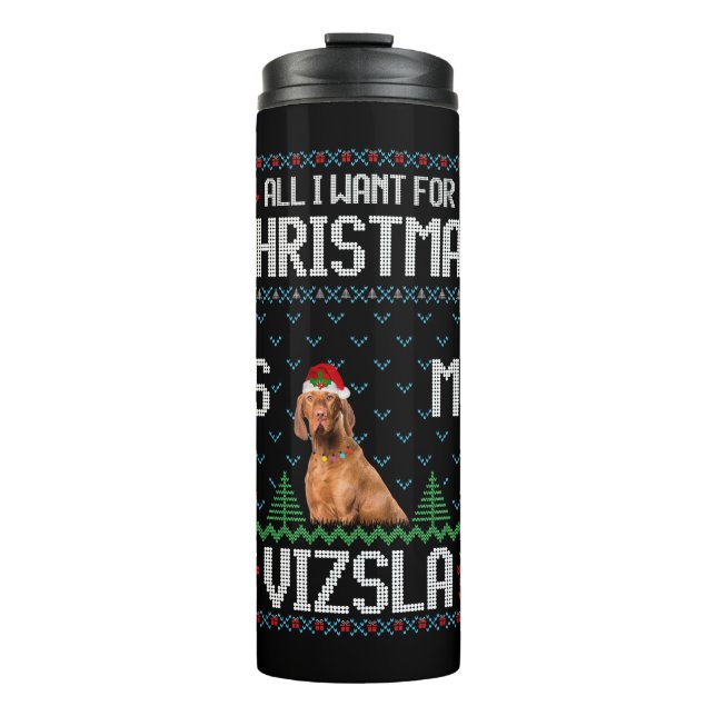 Vizsla Dog Ugly Christmas Sweater Thermal Tumbler (Front)