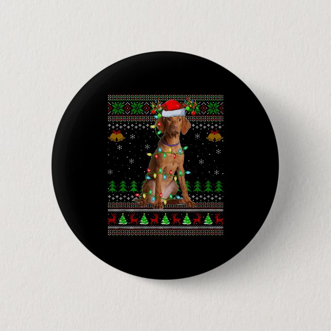 Vizsla Dog Ugly Christmas Sweaters Holiday Santa X 6 Cm Round Badge (Front)