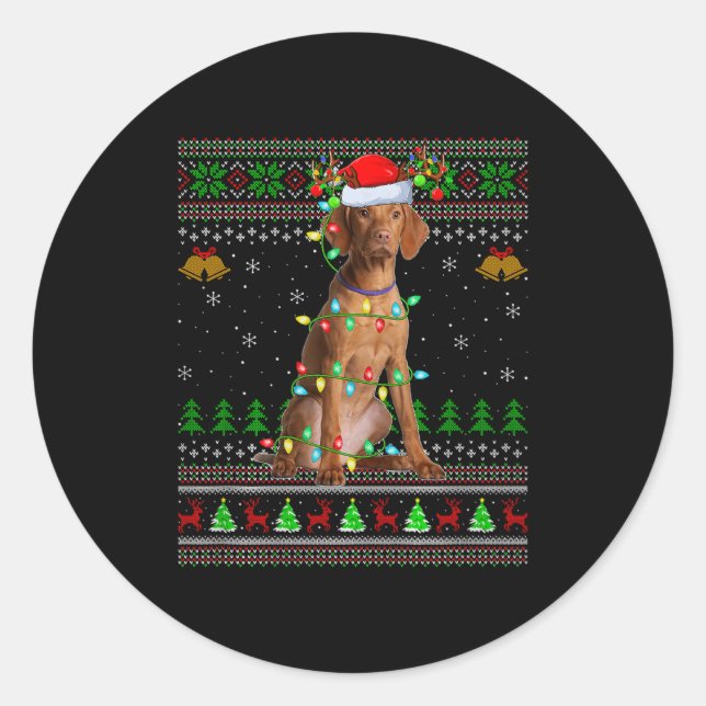 Vizsla Dog Ugly Christmas Sweaters Holiday Santa X Classic Round Sticker (Front)