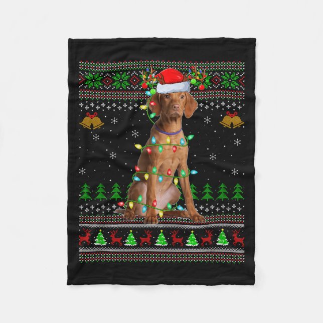 Vizsla Dog Ugly Christmas Sweaters Holiday Santa X Fleece Blanket (Front)