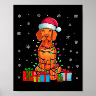 Vizsla Dog Ugly Xmas Lights Santa Hat Vizsla Dog C Poster