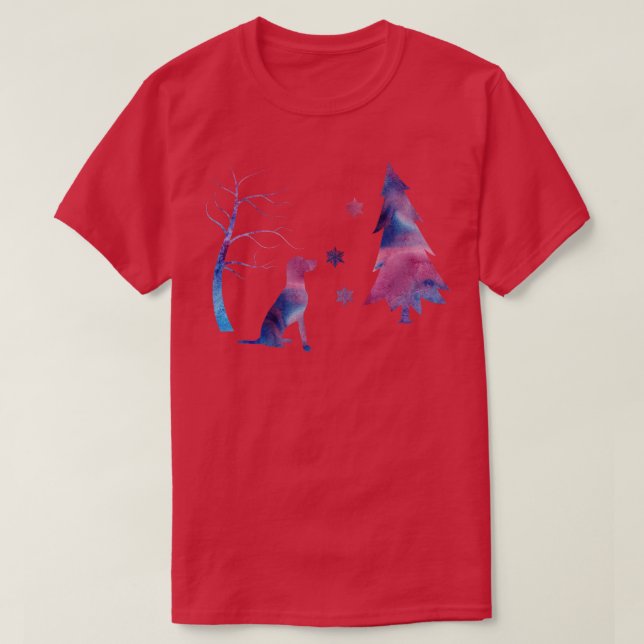 Vizsla Dog Winter Art With Snowflakes T-Shirt (Design Front)