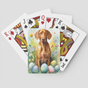 Vizsla Dog with Easter Eggs Holiday  Playing Cards