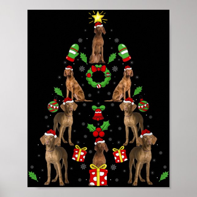 Vizsla Dog Xmas Lighting Tree Vizsla Christmas V N Poster (Front)
